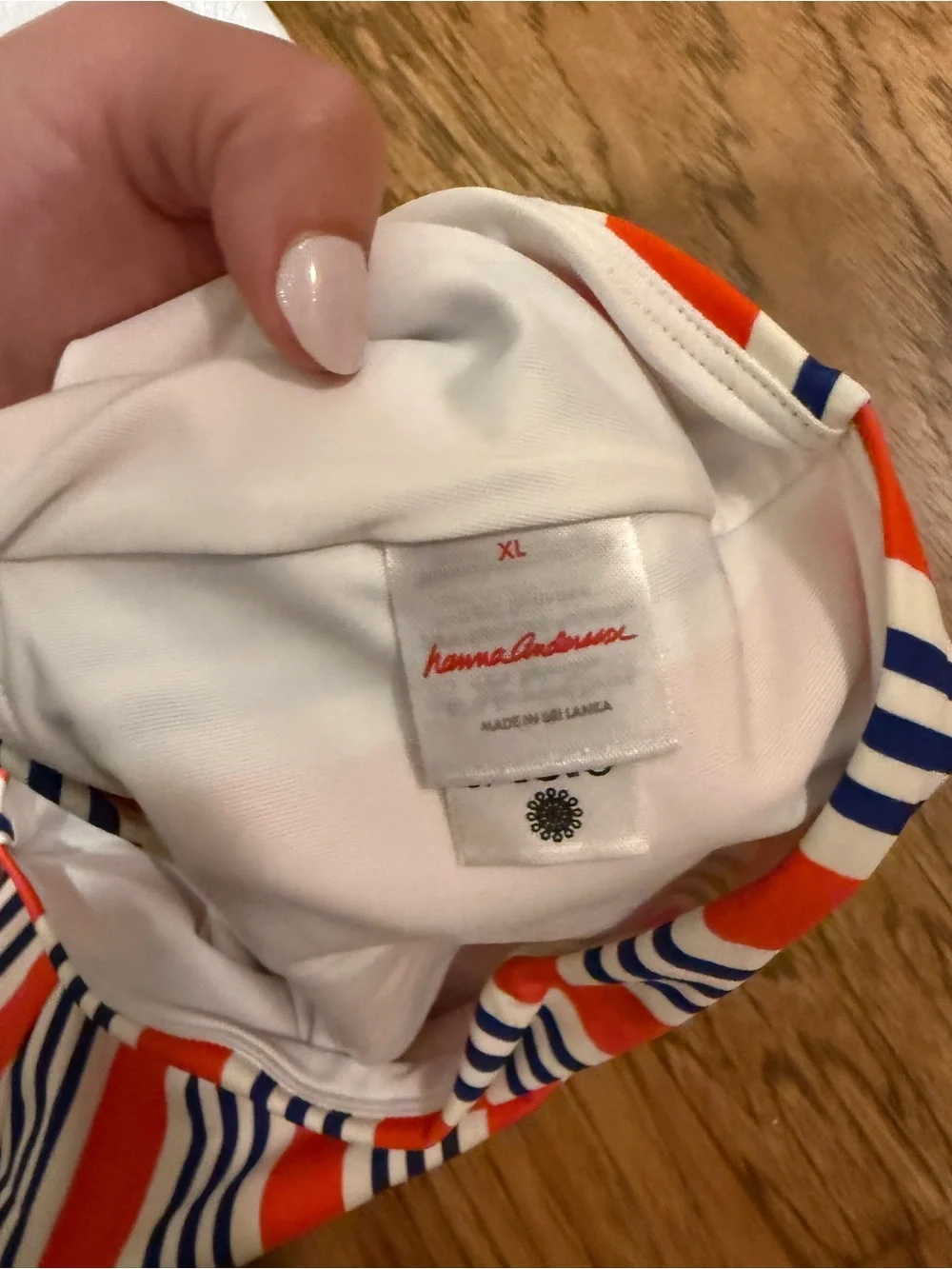 Hanna Andersson Women’s High-Waist Swim Bottoms in Orange and Blue Stripes